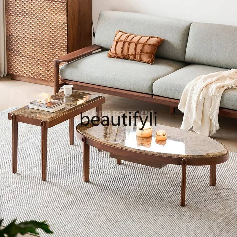 N178 G North American black walnut marble sofa ede few solid wood small table small coffee table liht luxury