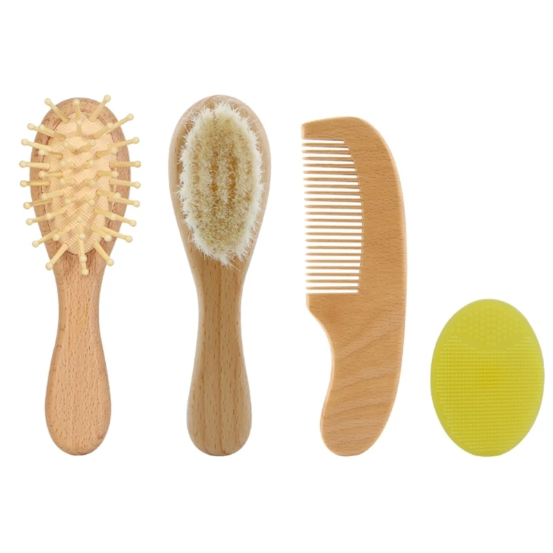 

Baby Hair Brush Hair Comb Set Wooden Brush Newborn Massager Brush Infant Hair Grooming Comb Skin Clean Bath Brush
