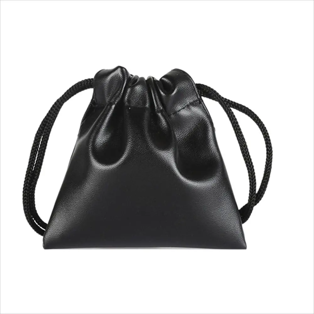 

Large Capacity PU Leather Headphone Bags Draw String Bag Black Headset Bag Dust-proof Earphone Cable Pouch Men Women