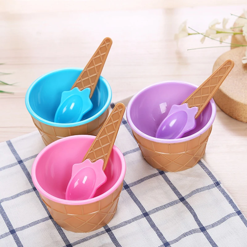 1set Ice Cream Bowl Set Different Color Ice Cream Spoon Bowl Tableware Set Lovely Dessert Bowl Children Cartoon Bowl