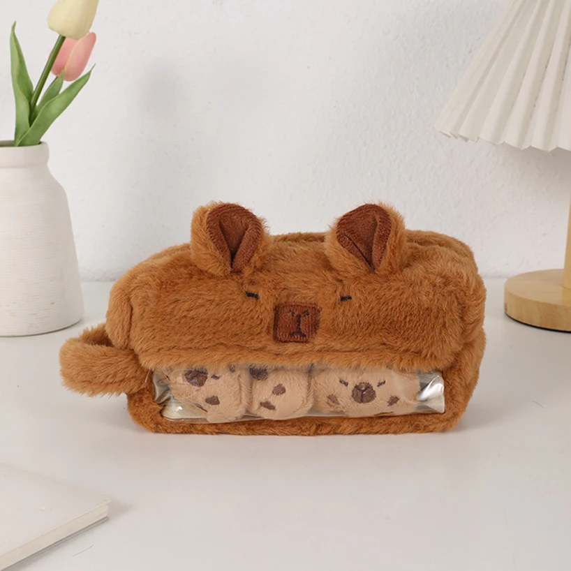 

Pencil Case Plush Capibaras Peluche Pencil Pouch Cute Stationery Large Capacity 3 Brooches School Supplies Pencil Case Girls