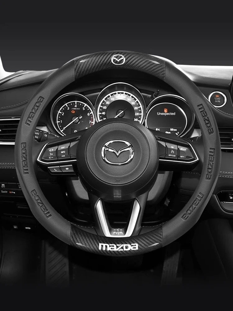 For Mazda 3 5 6 SKYACTIV Axela Atenza CX30 CX5 CX8 CX9 MX5 RX8 RX7 BT50 Carbon fiber Leathe Car Steering Wheel Cover Accessories