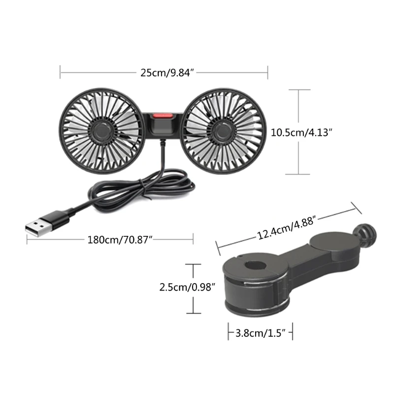 Ventilador portátil para asiento coche, reposacabezas giratorio 360 ​​grados, ventilador refrigeración para asiento