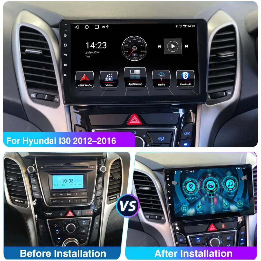 ESSGOO 9 "2DIN عرض أندرويد 14 لشركة هيونداي I30 12-16 اللاسلكية CarPlay أندرويد السيارات راديو ستيريو للسيارة لتحديد المواقع والملاحة FM BT RDS