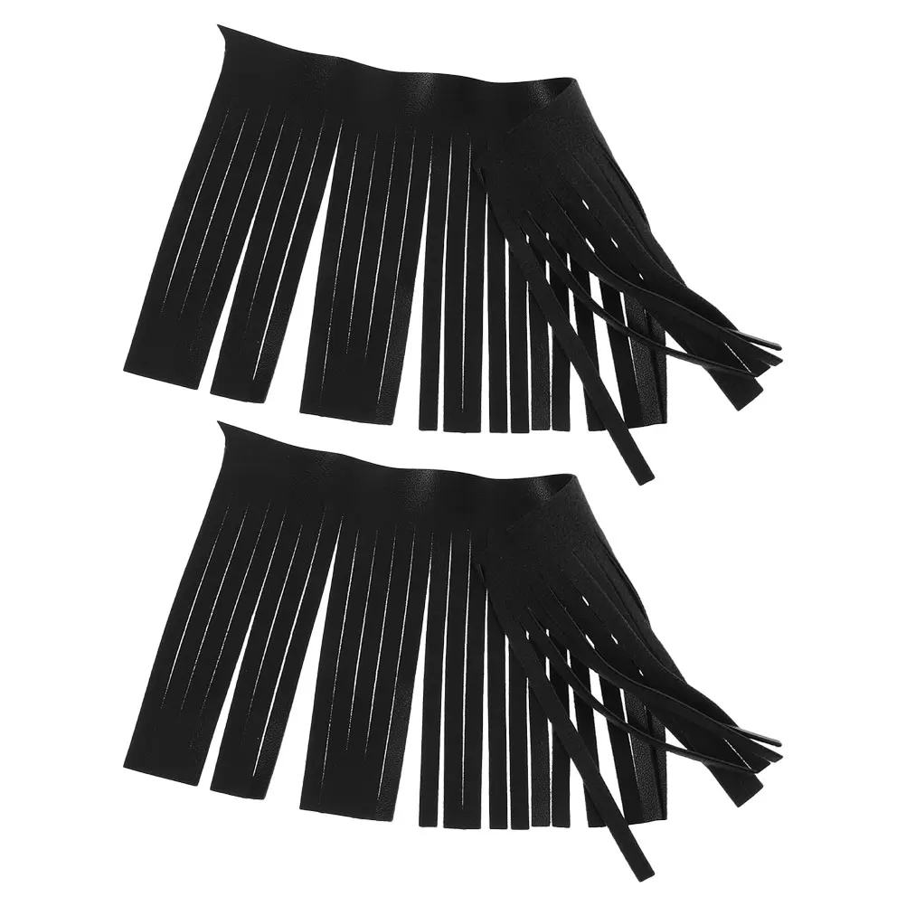 

2pcs PU Fringe Trim Vintage Tassel Decor for Motorcycle Saddlebags Foot Pedals Floorboard Accessories Black