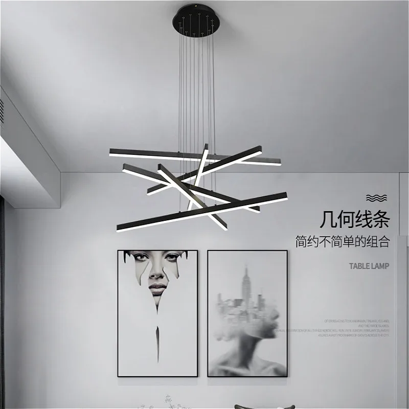 Black Acrylic LED Chandelier Modern Minimalist Living Room Bedroom Dining Room Chandelier Home