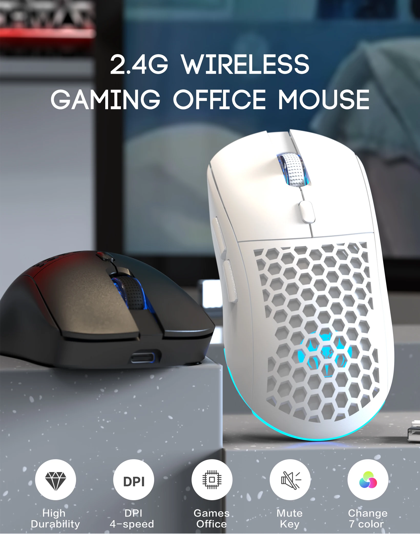 

Hollow Design 2.4Ghz Wireless Gaming&Office Rechargeable Mouse Mute RGB Backlit Ergonomic Optical Mice For Desktop PC Laptop