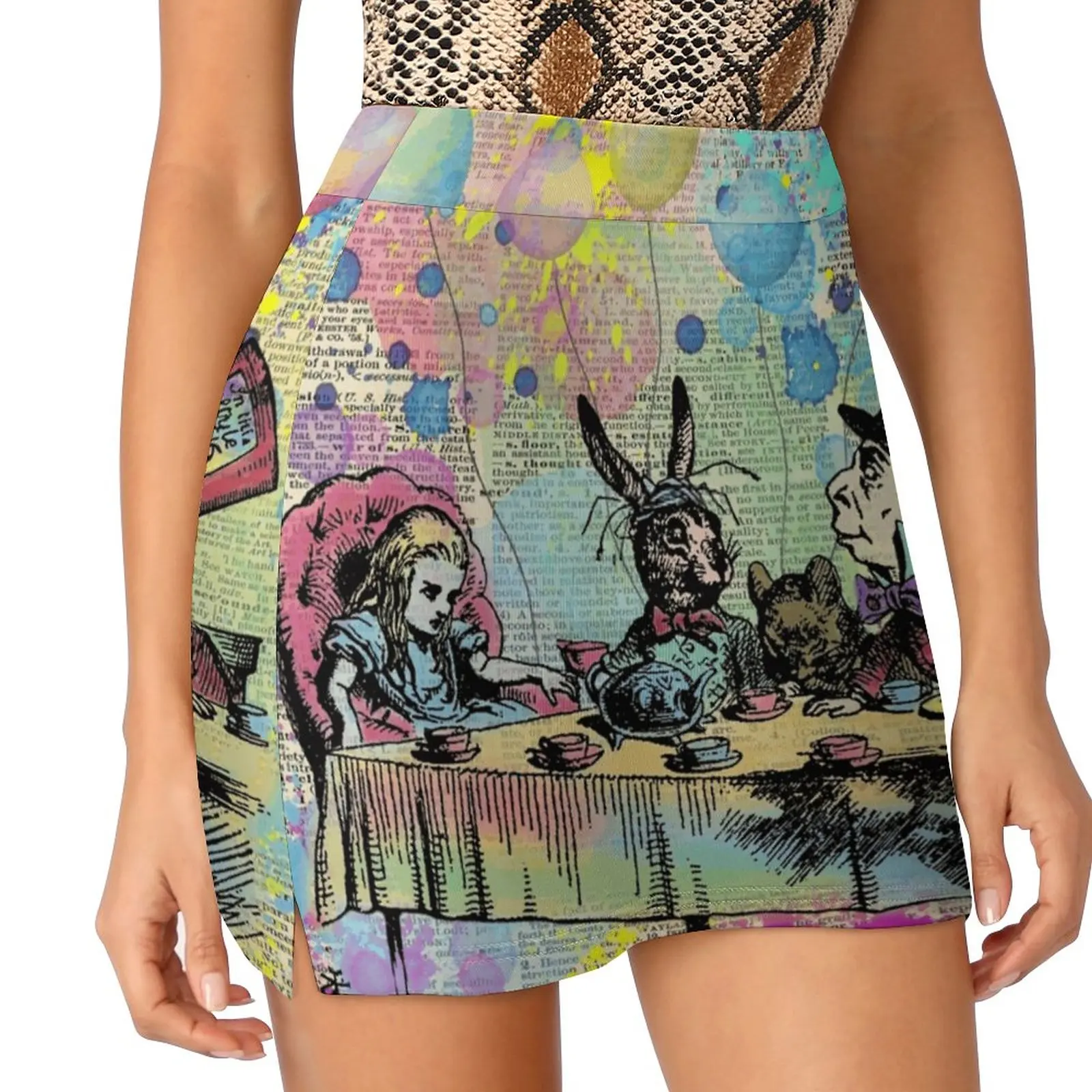 Tea Party Celebration-Alice In Women's skirt Mini Skirts A Line Skirt With Hide Pocket Alice In Tea Party Lewis Carroll Book