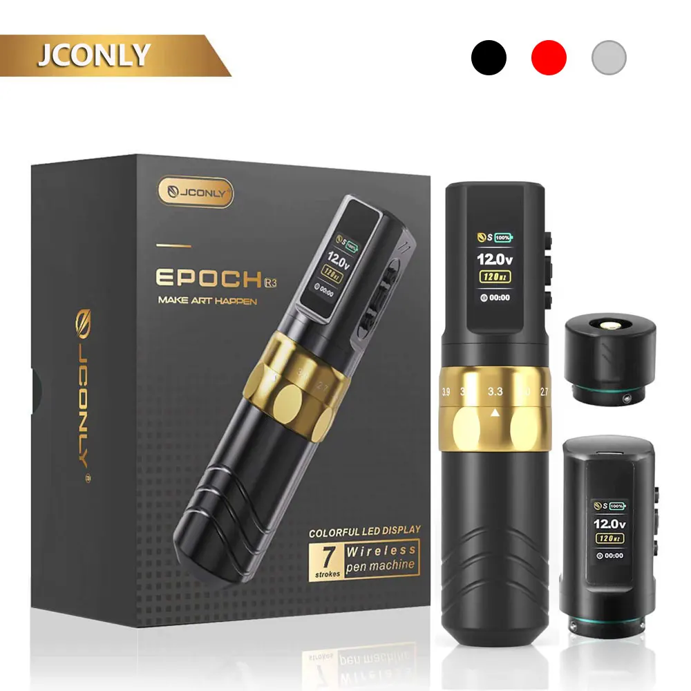 

JCONLY EPOCH Wireless Tattoo Pen Machine Adjustable 2.4-4.2MM Strokes Tattoo Pen with 2000MAH Battery LCD Display for Tattoo Art
