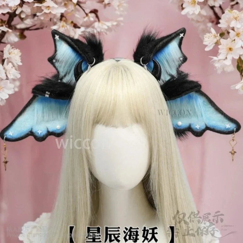 

a7d@Genshin Impact Cosplay Furry Handmade Devil Bat Ears Hairband Women Gothic Role Play Headwear Lolita Masquerade Costume Cosa