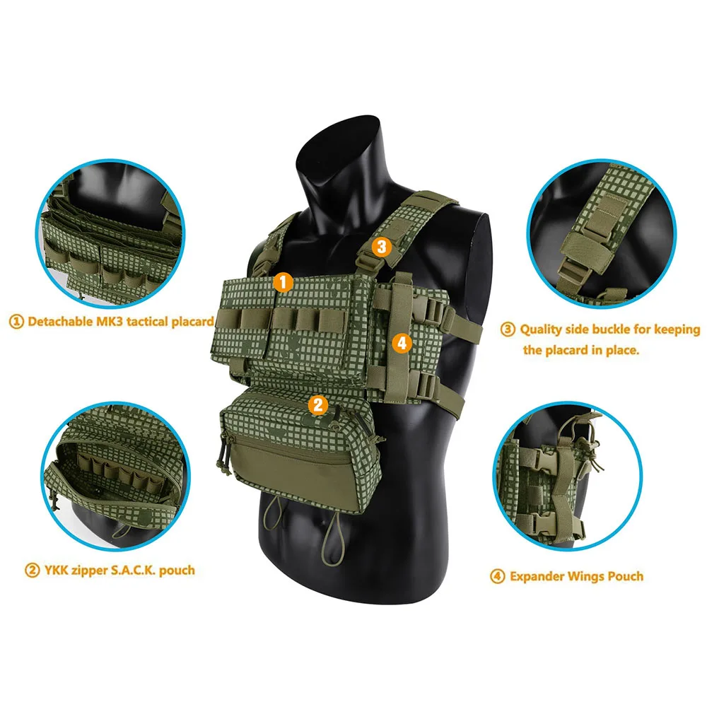 Imagem -04 - Krydex-modular Airsoft Caça Combate Tático Transportador Vest Mk3 Mk4 Micro Chassis Luta Peito Rig Magazine Pouch 5.56 7.62