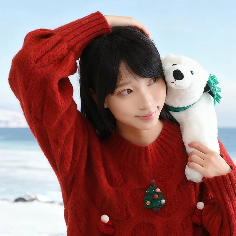 Grand ours polaire avec écharpe de neige, Animal d'hiver, peluche chaude en fourrure de lapin, poupée en peluche, ornement de maison, nouvelle collection