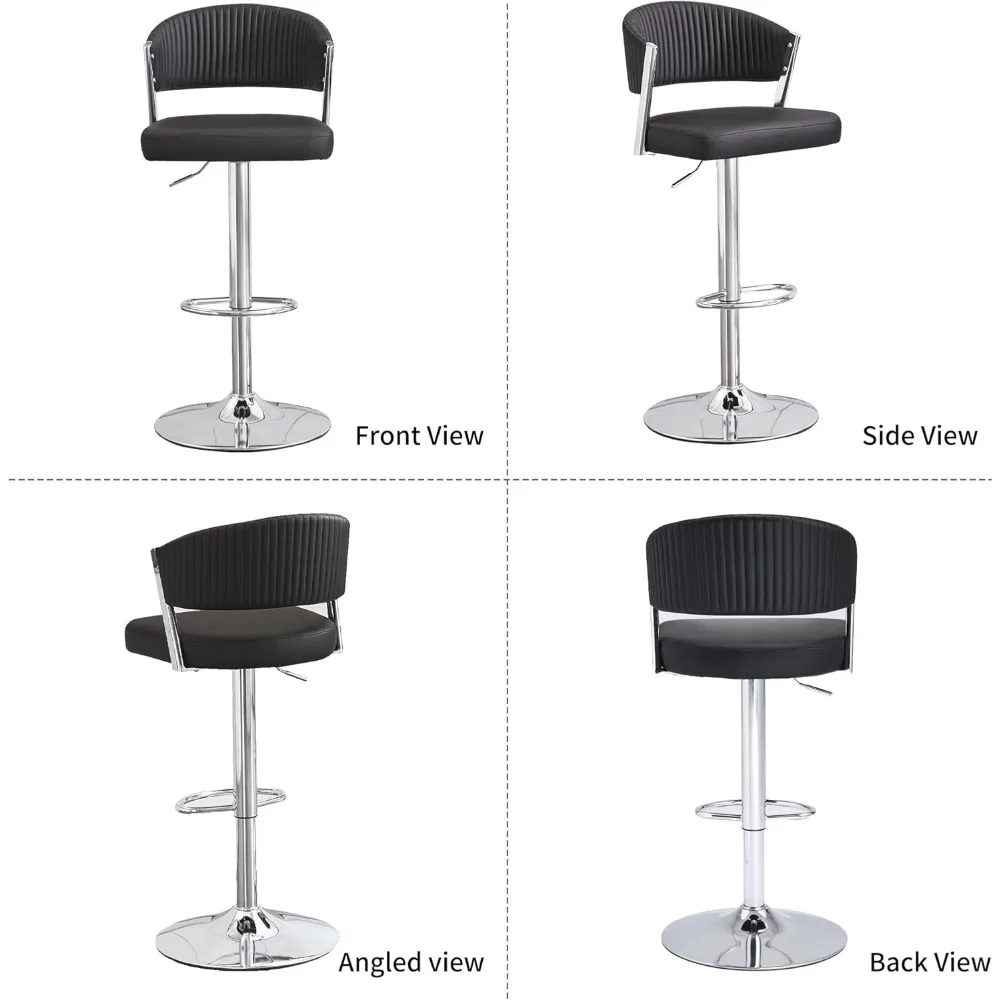 Kursi Bar Putar Set 2, Kursi Bar Tinggi Konter Dapat Disesuaikan dengan Punggung dan Sandaran Kaki, Kursi Bar Berlapis Kulit PU Modern