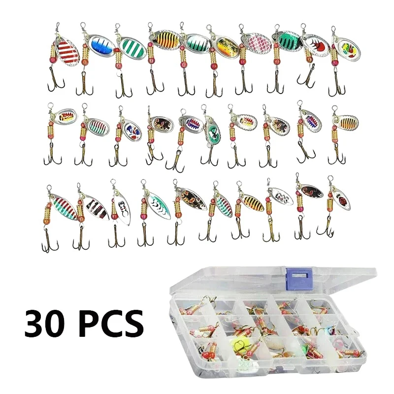 30pcs/Lot Spinners Fishing Lure Kit Metal Sequin Spoon Hard Bait Fishing Wobblers Set Fishing Tackle Isca Atificial Lure