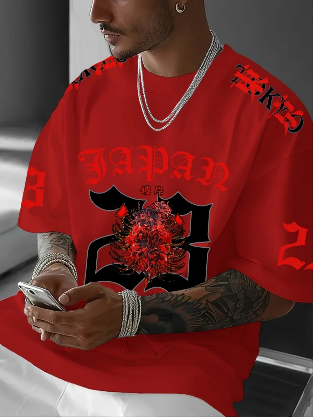 Japan 23 Print Red Spider Lily Higanbana Graphic 3D Print Breatha Quick-dry MenT-shirt Leisure Fashion Parent-child Clothing Top