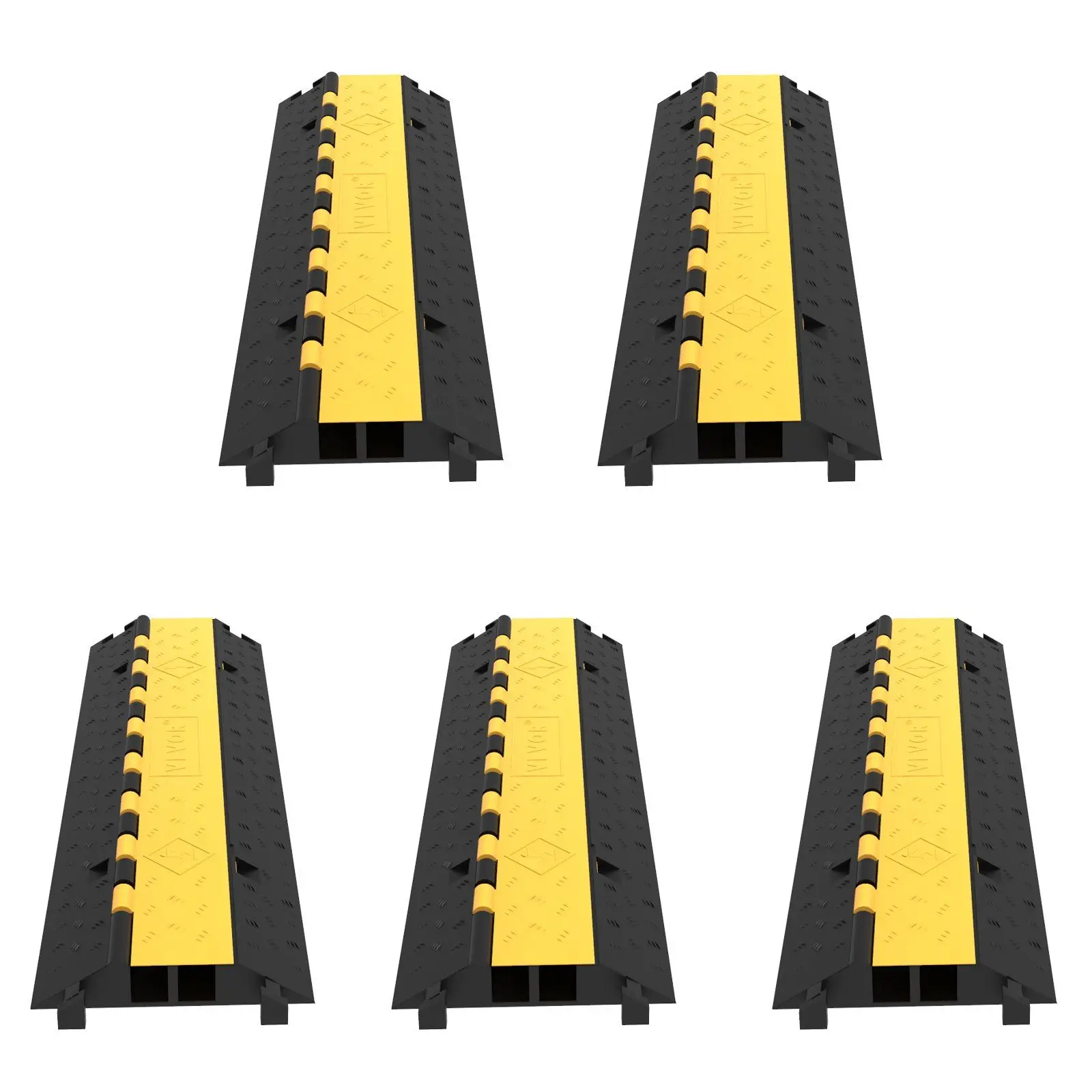 

5-Pack Heavy-Duty Cable Ramps – 66,000 lb Capacity, 2-Channel Design – Protects Hoses & Wires