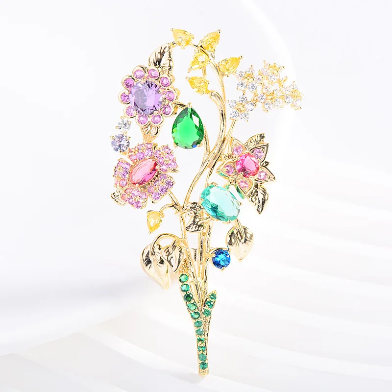 SUYU Autumn Women's Design Luxury Brooch Clothing Jewelry Colorful Flower Brooch Copper Micro Inlaid Zircon Creative Pin Gift