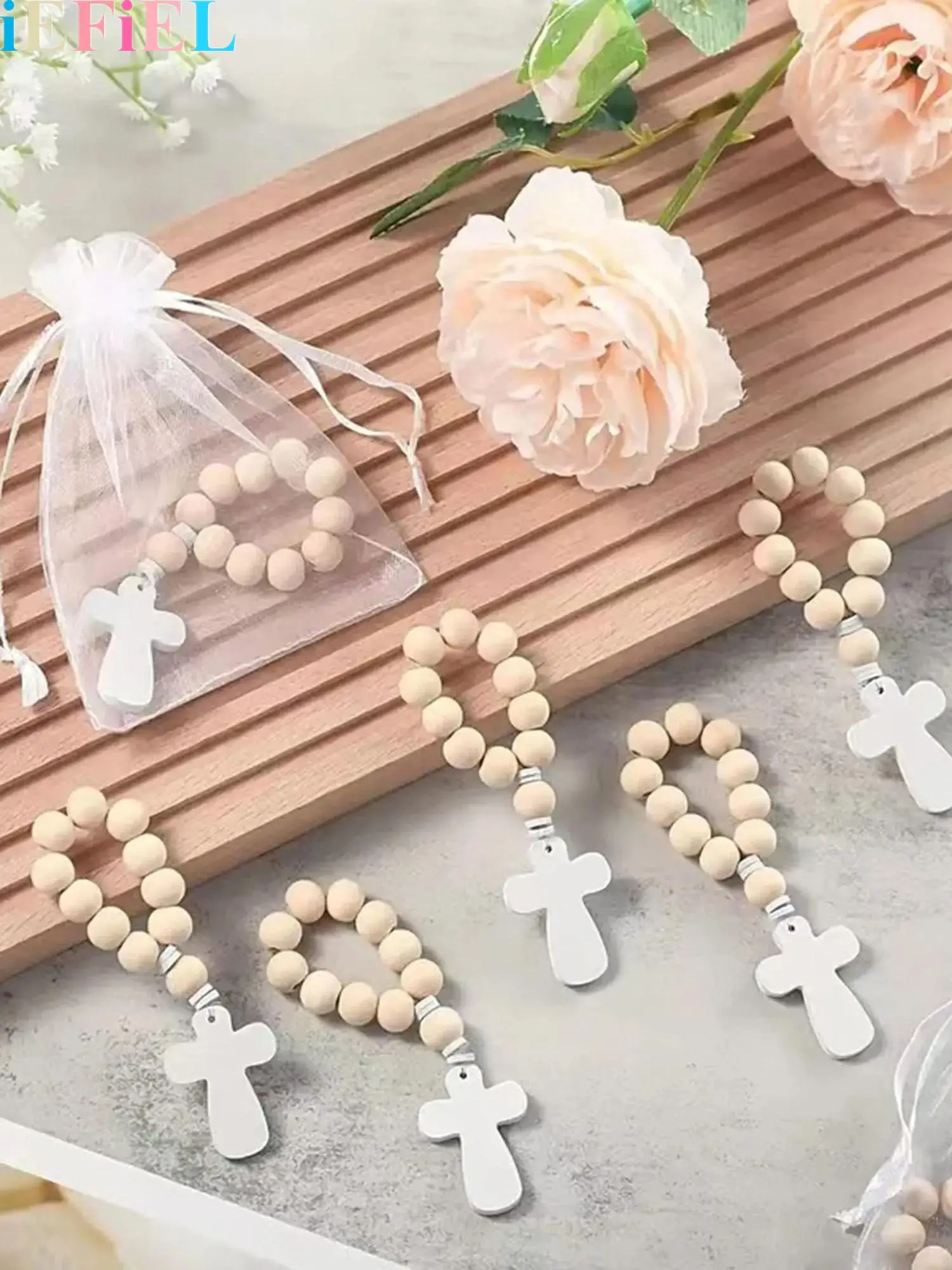 

18Pcs Wooden Catholic Rosary Bulk Wood Prayer Rosary Beads with Crucifix Cross Pendant And Mesh Bag Or Box for Baptism