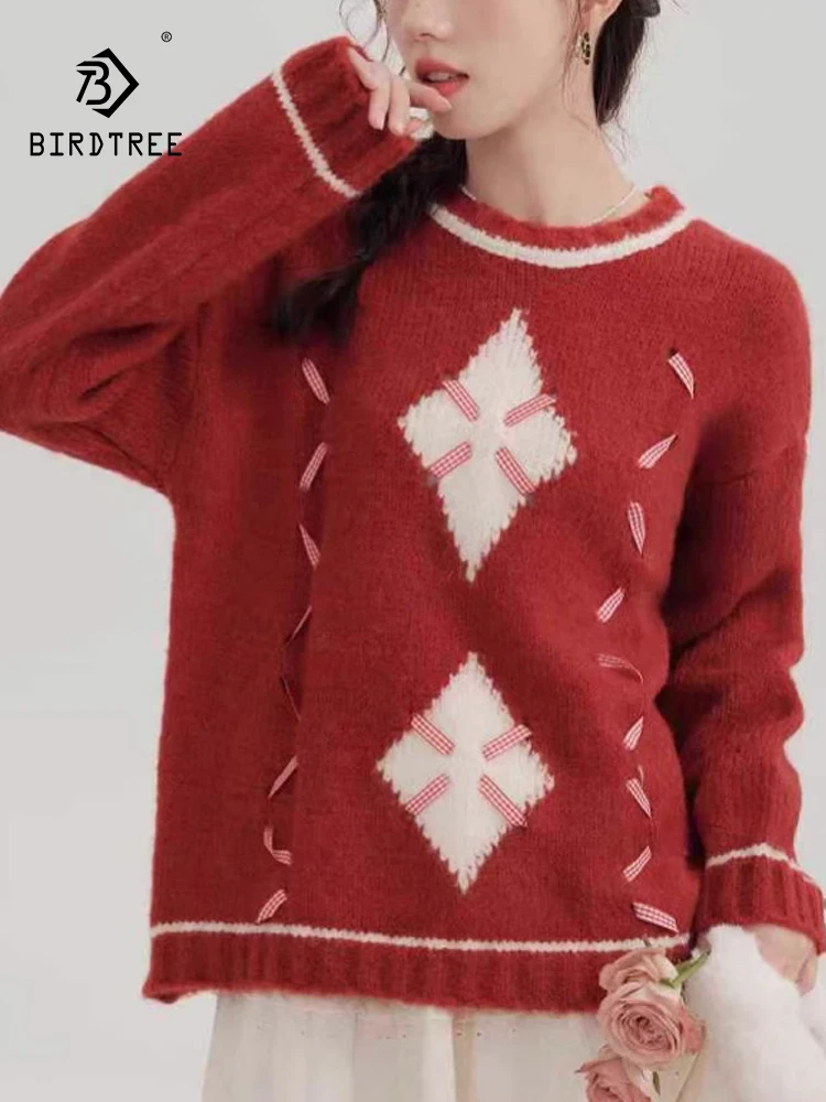 New Autumn Blending Christmas Sweater, Women Long Sleeve Geometry Loose Tops, Mori Girl Vintage Sweet Pullover, Winter T4N809CC