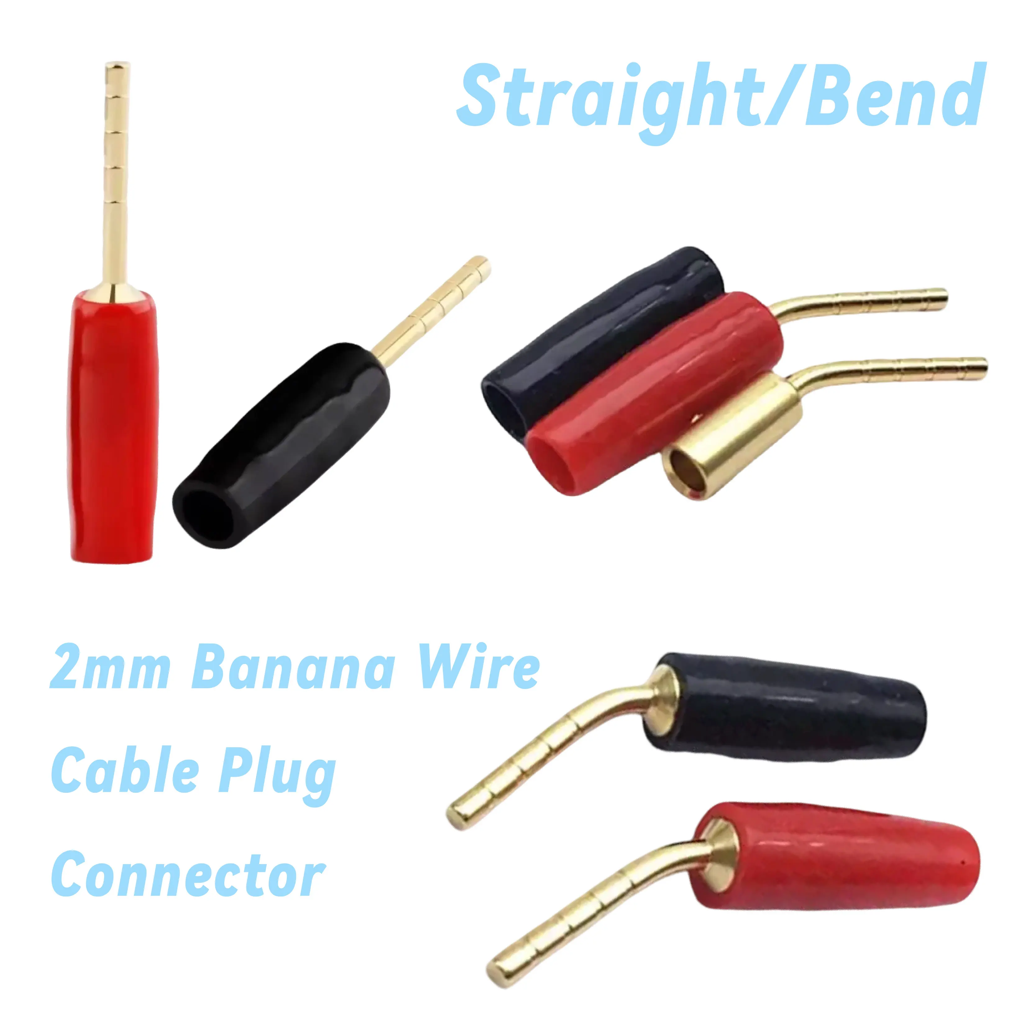 2mm Right Angle Banana Plugs 90 Degree Bend Pin Screw Type Connectors for Speaker Wire Audio