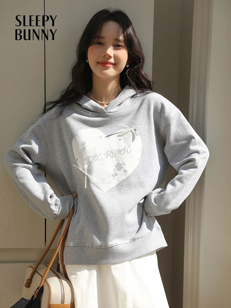 

Women Casual Loose Fit Cotton Hoodie 2025 Spring Fashion Printed Pullover Sweatshirt Cozy Oversized Hooded Top Streetwear Style