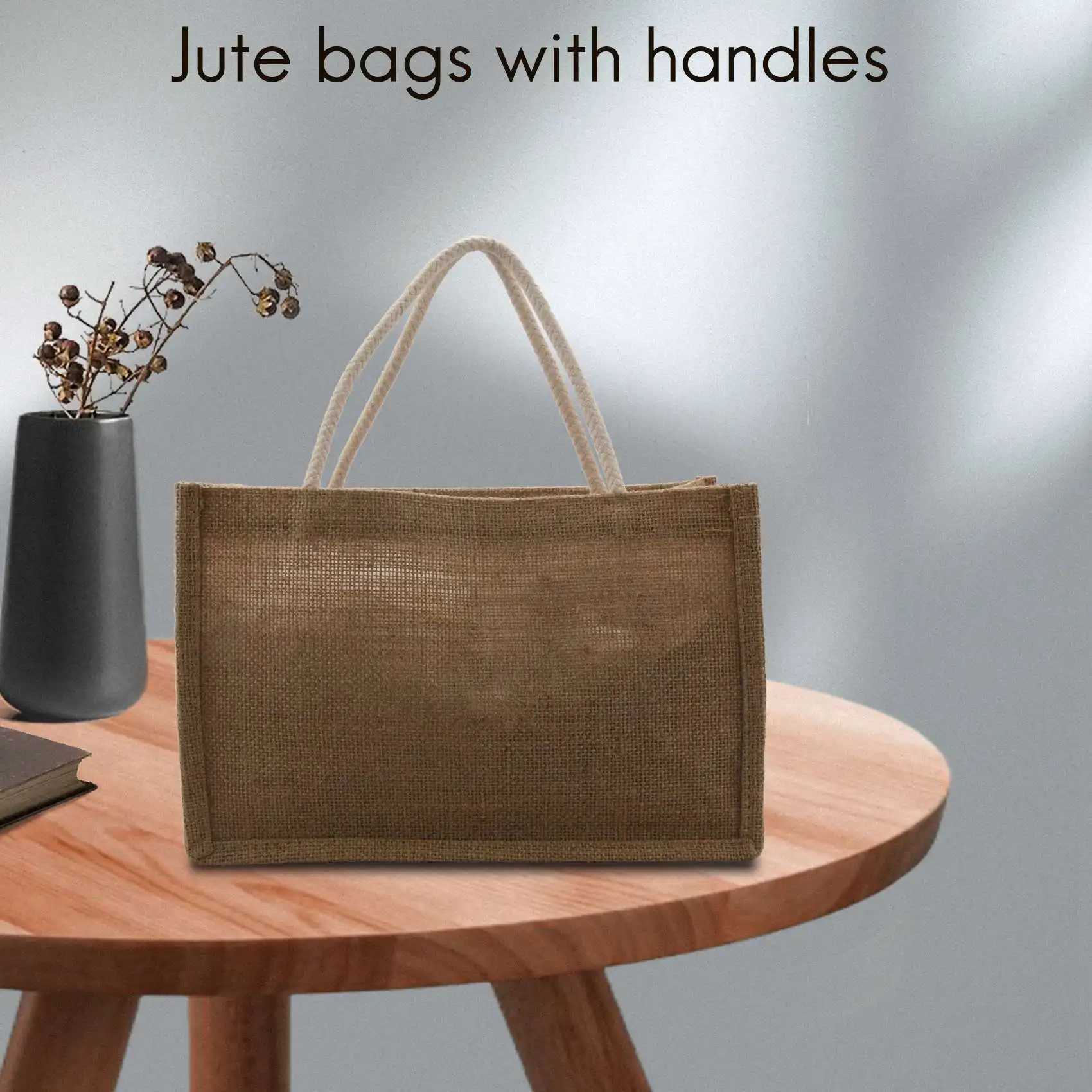 ABQR Bolsa de arpillera grande reutilizable bolsas de comestibles con asas bolsa de compras para mujer bolsa de compras ecológica DIY, L