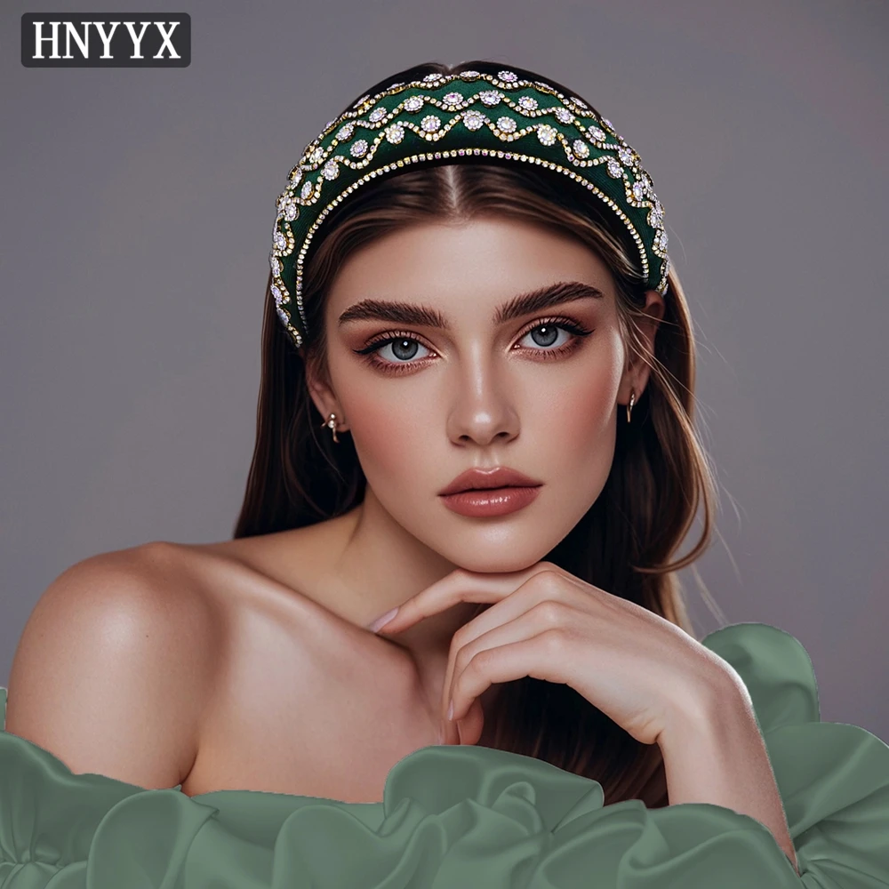 

HNYYX Fashion Crystal Hair Accessories Unique Rhinestone Flower Wide Headband Green Retro Women's Hairband Party Headpieces A251