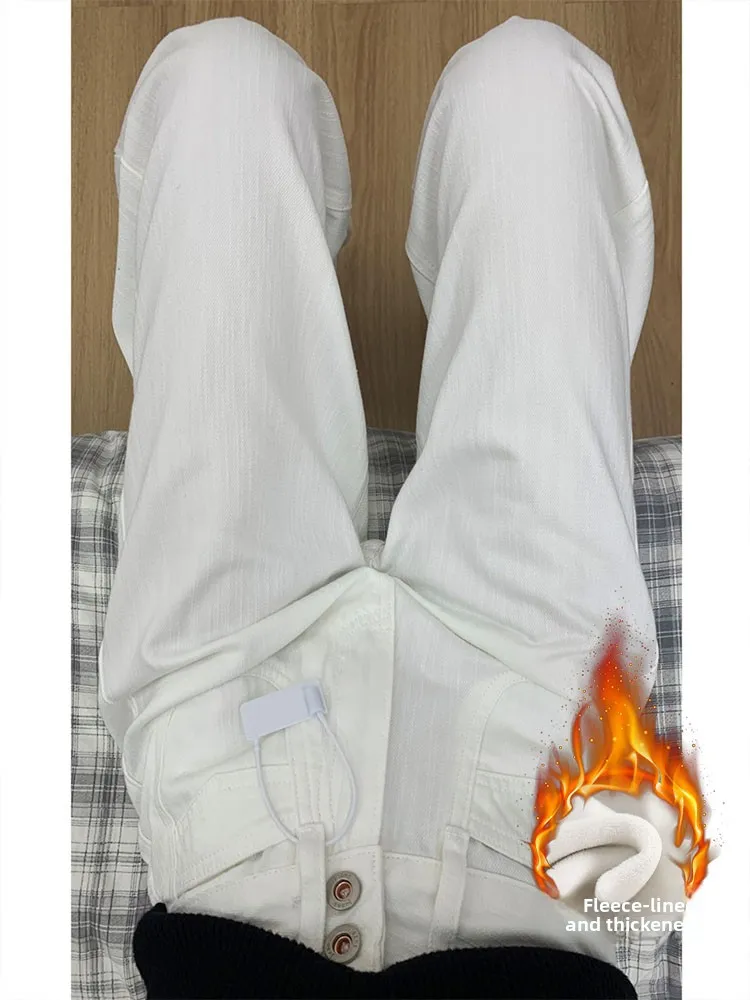 

plus Size Women's Lazy Sle Wide Leg Jeans High Waist Slimming Loose Cover Hip Winter Fce Lined Denim Pants Floor Length