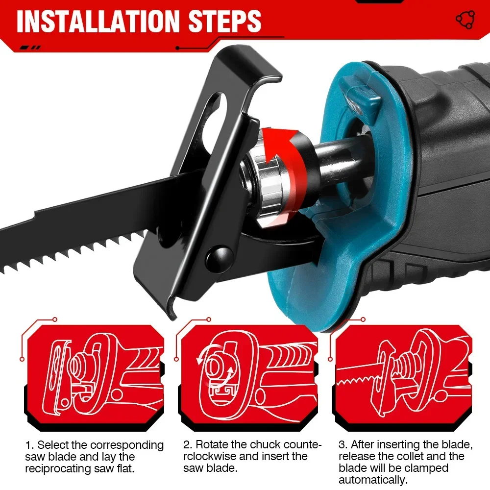 10000SPM Electric Reciprocating Saw Cordless Rechargeable Multifunction Saw Metal Wood Cutting Tools For Makita 18V Battery