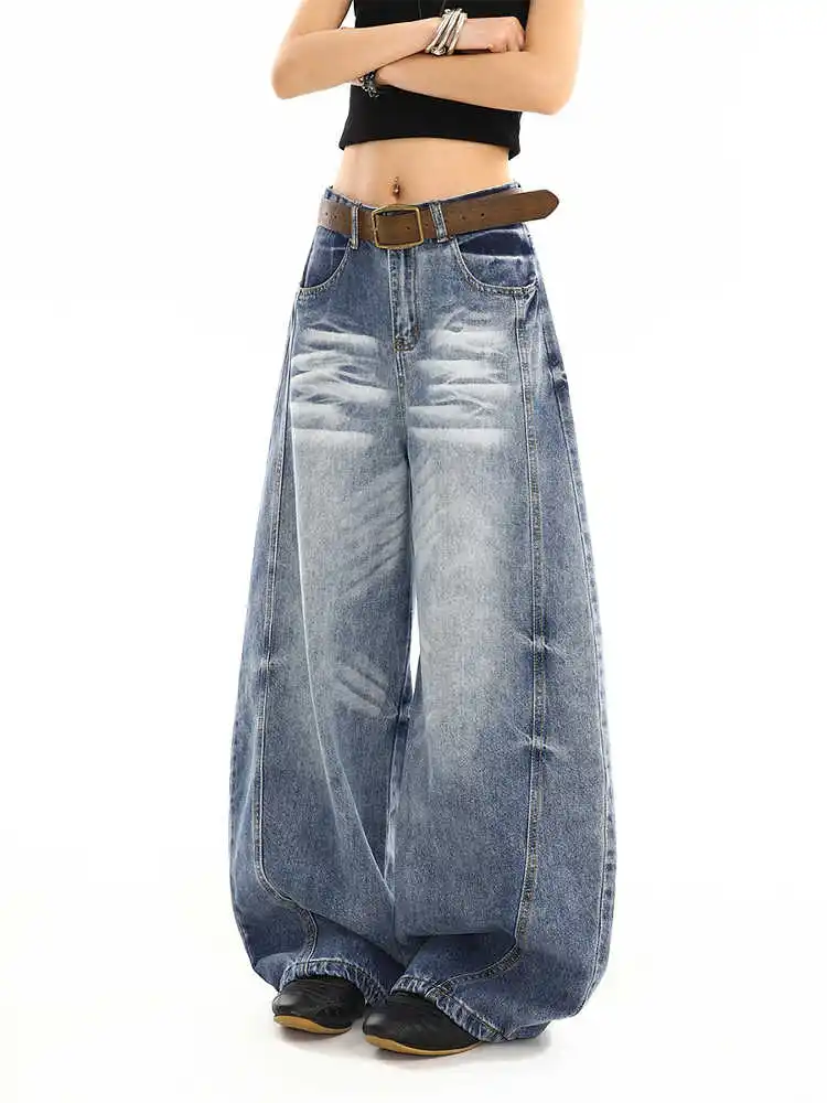 

Women's Blue Y2k Baggy Washed Jeans Harajuku Vintage Boyfriend Denim Trouser Japanese 2000s Style Oversize Jeans Pants Clothes