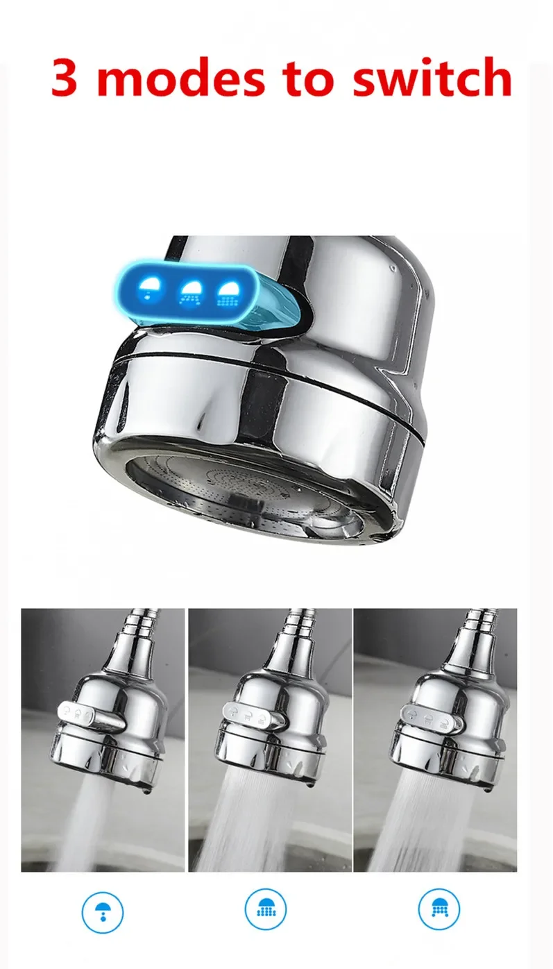 360 Rotatable High Pressure Kitchen Faucet Extender 3 Modes Faucet Aerator Water Adjustable Tap Nozzle Adapter For Kitchen Tap