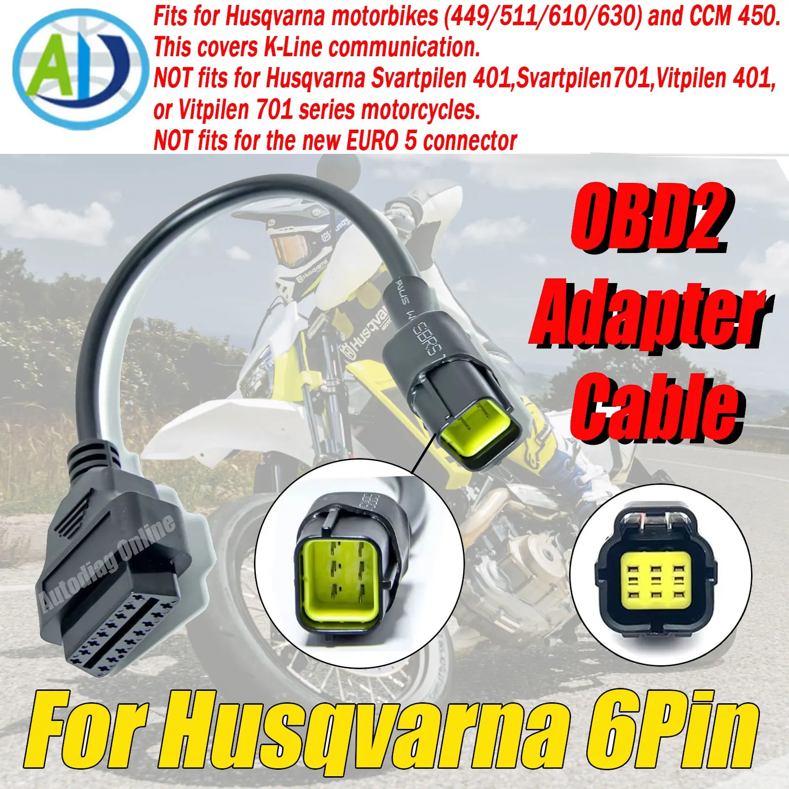 

For Husqvarna 6Pin OBD2 Diagnostic Cable For Husqvarna 449/511/610/630/CCM450 Motorcycle For TuneECU OBD2 Connector Cable