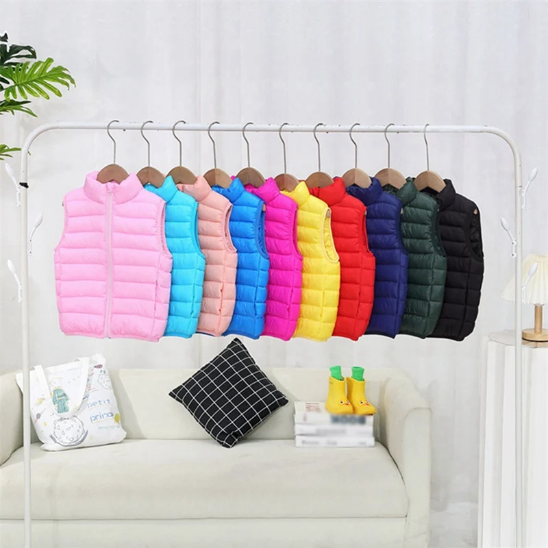 

Kids Vest Solid High-Neck Puffer, Polyester Fiber Fill, Lightweight Warm Sleeveless Waistcoats, Unisex Boys Girls 3-10 Years