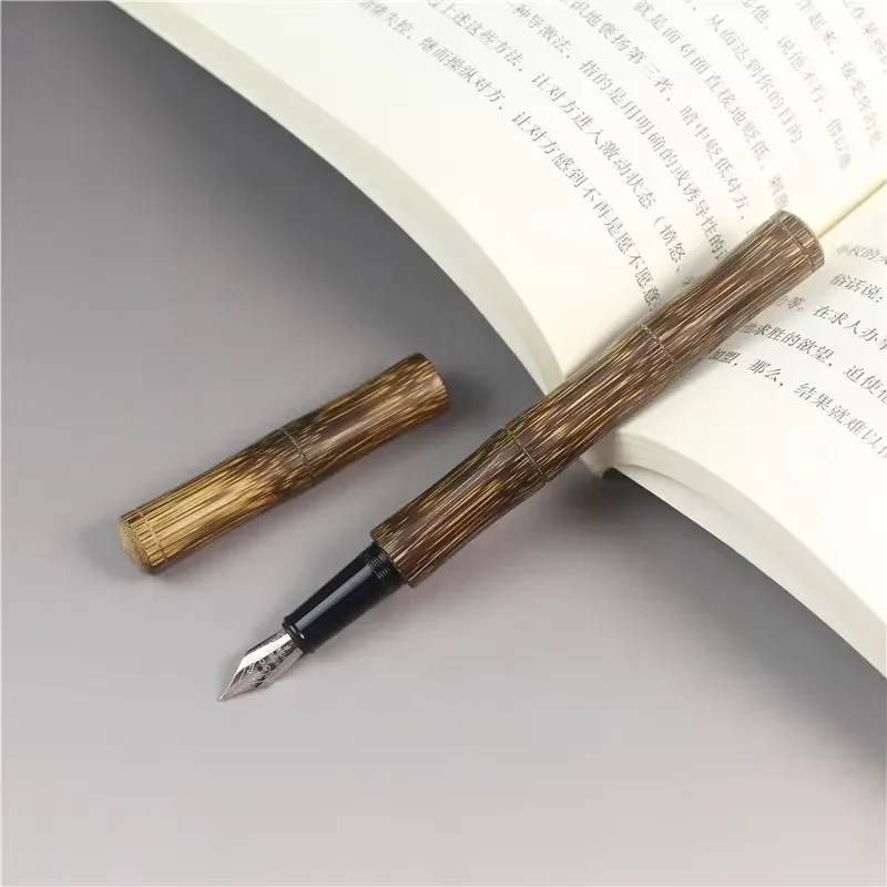 

Elegant Gold Wire Bamboo Fountain Pen Fine Nib Calligraphy Pen Smooth Rollerball Gel Ink Pen for Office Business Writing