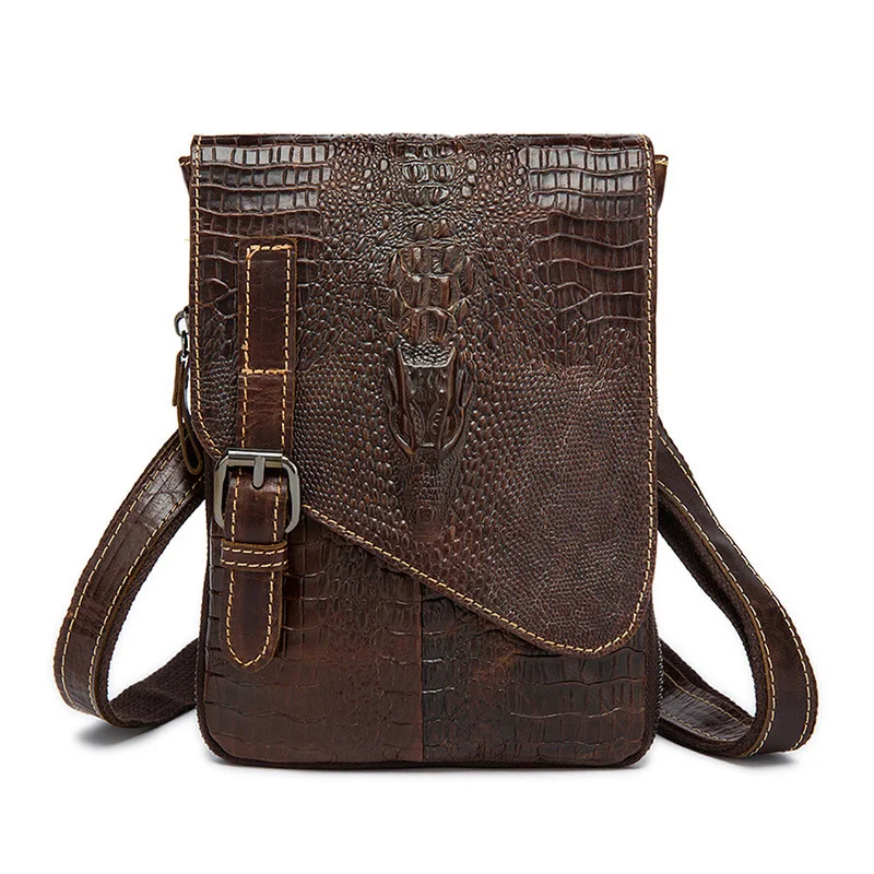 Imagem -02 - Jacaré Padrão do Homem Crossbody Bolsa de Couro Casual Bolsa de Cintura Multifuncional Usar na Correia do Telefone Móvel Fanny Pacote Masculino