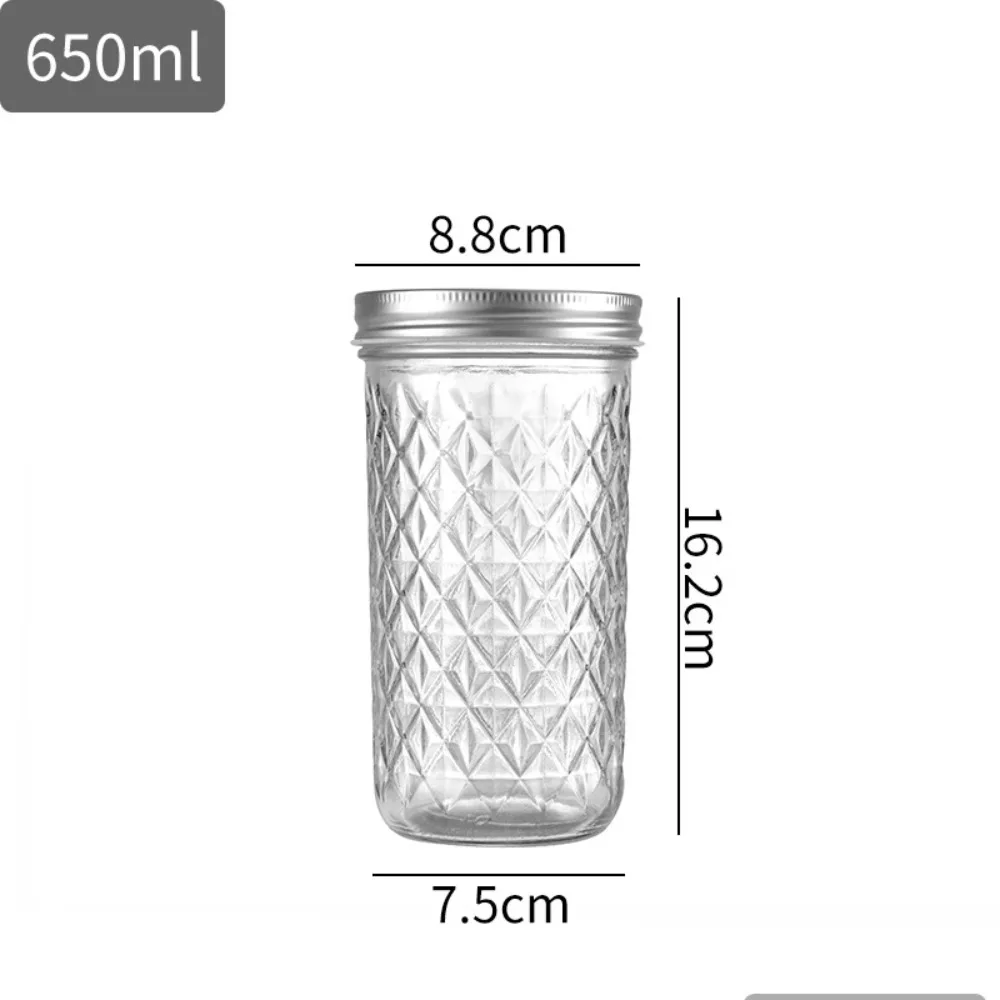 New Glass Mason Jar Transparent Diamond Pattern Transparent Glass Can Seal Labelable Split Jar Dried Fruit