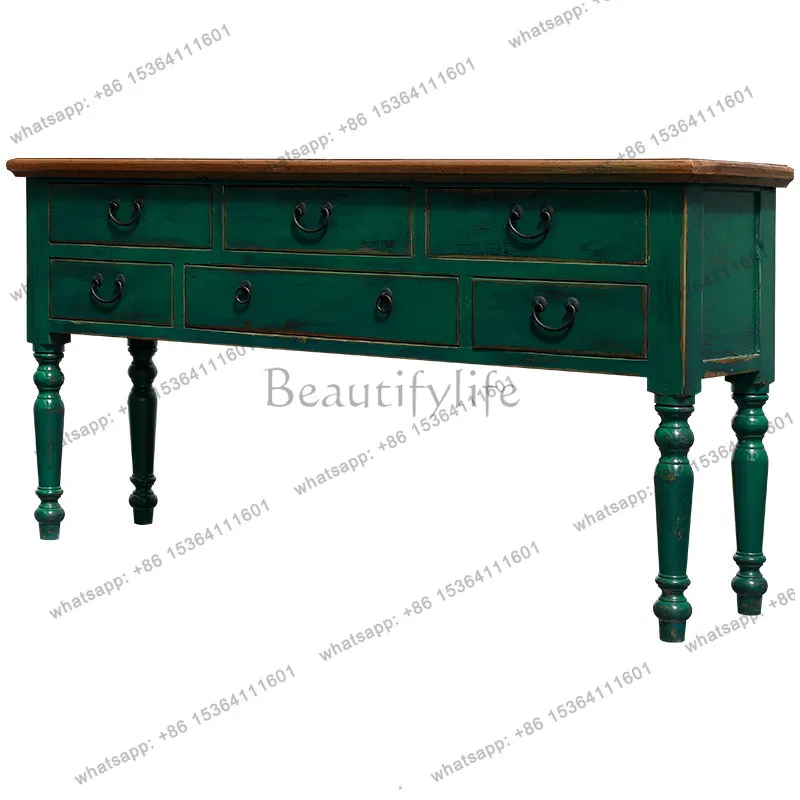 

Quaint paint drawer storage locker American and European retro old pine porch table