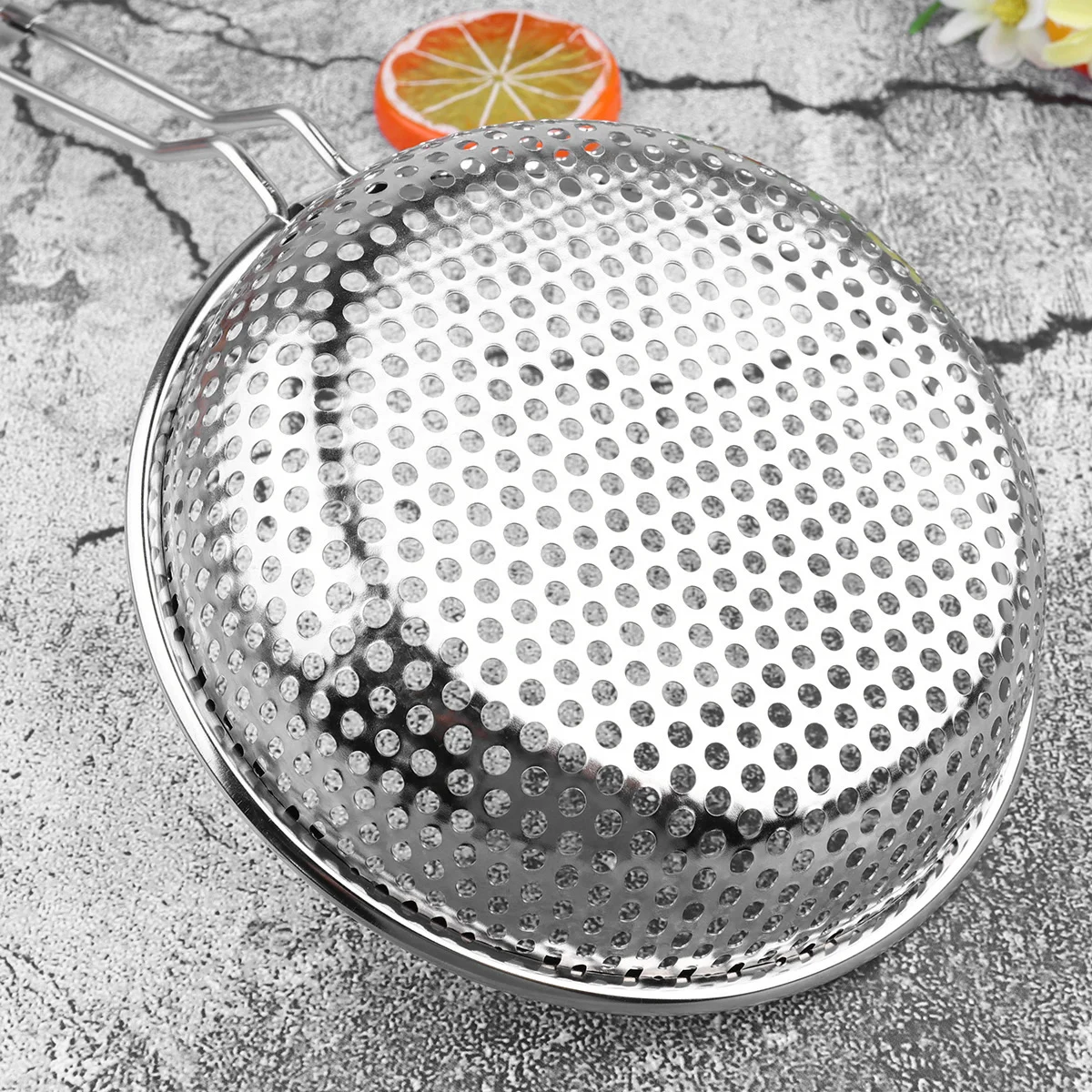 

14cm Stainless Steel Colander Wooden Handle Perforated Skimmer Rustproof Oil Control Fried Food Strainer
