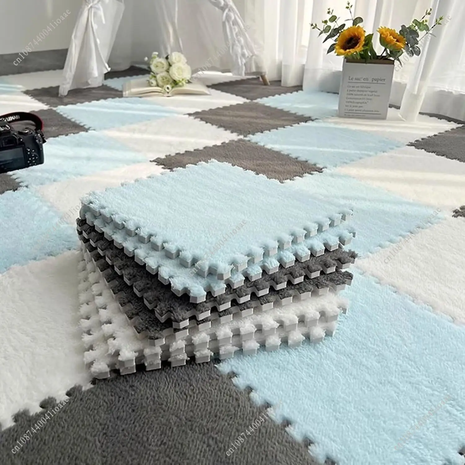 6Pcs 3 Colors Interlocking Carpet Tiles 30x30x1CM Decorative Mat Room Decoration Impact-Resistant EVA Floor Decoration Mat