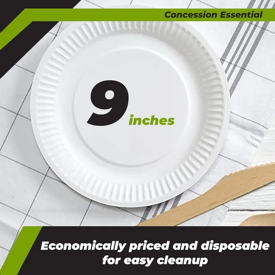 9 Inch Paper Plate Uncoated Plates White 200ct