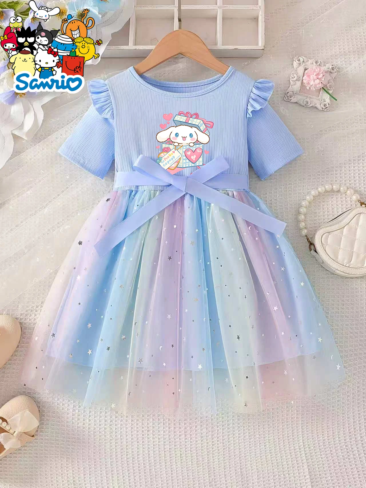 Cinnamoroll Princess Dress for Girls, Blue-Purple Gradient Star Tulle Puffy Dress, Kids Birthday Party Formal Dress - view 2