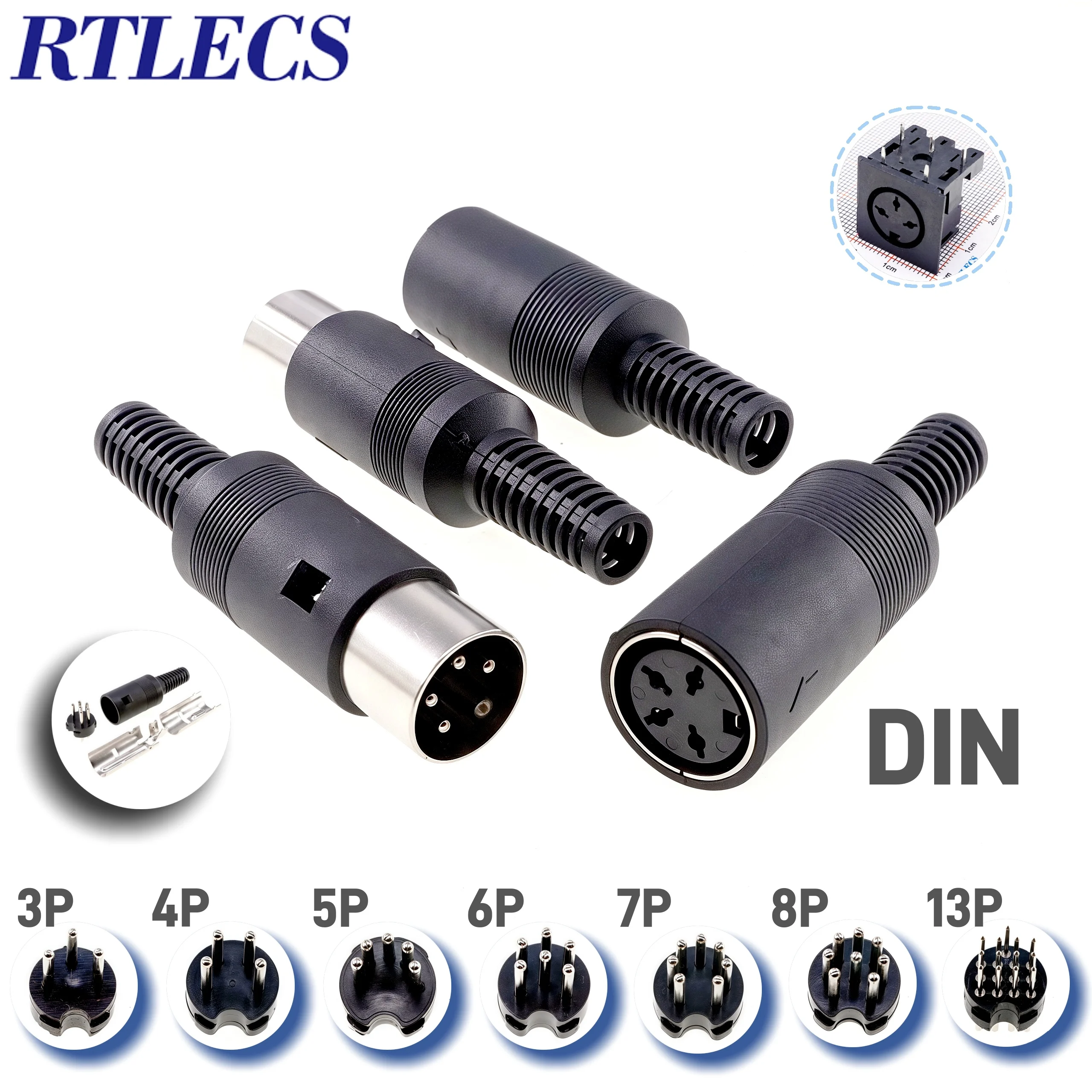 

2 Pcs 3 4 5 6 7 8 13 Pin DIN Male Plug Header Female Solder DIY Vertical Circular Push-Pull Power Connector Machined Contacts