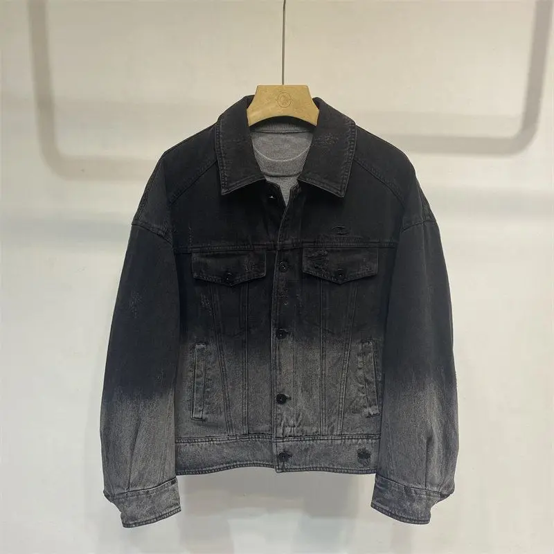 

Men's Denim Jaet Thiened down adient Faion Hole Trend Top Winter New Arrival Casual Sle ort Length Button Closure