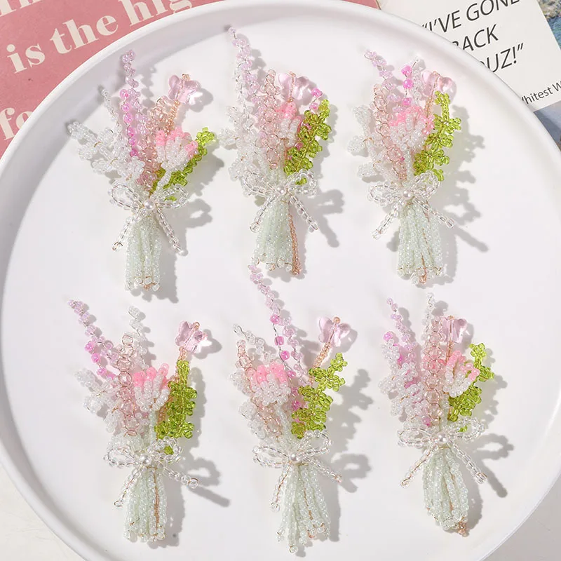 Shoe Charms 1 Piece Handwoven Beaded Wheat Ear Bouquet Ethereal DIY for Jelly Clog Sandals Princess Crystal Korean