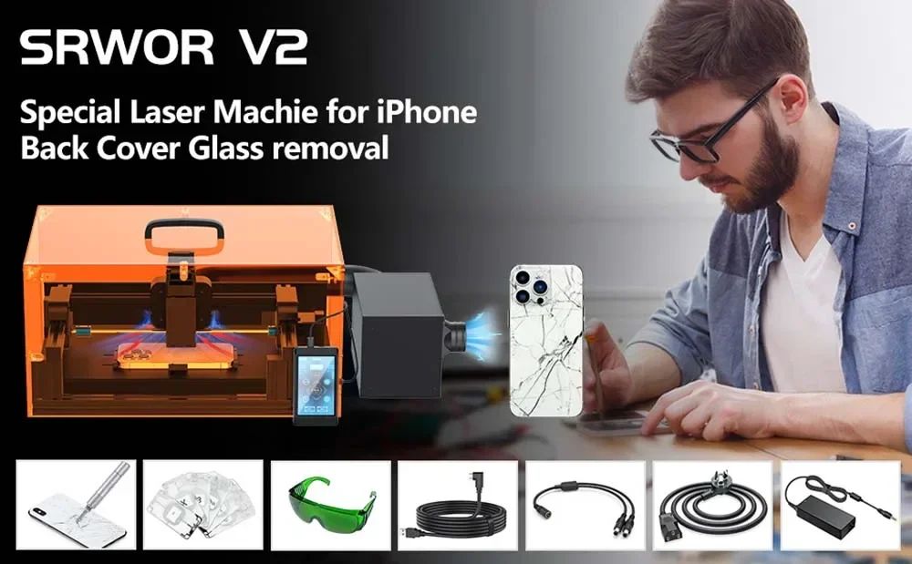 SRWOR V2 Mini Laser Machine for IP Rear Housing Back Glass Separating Remove Glue Removal Repair Laser Machine