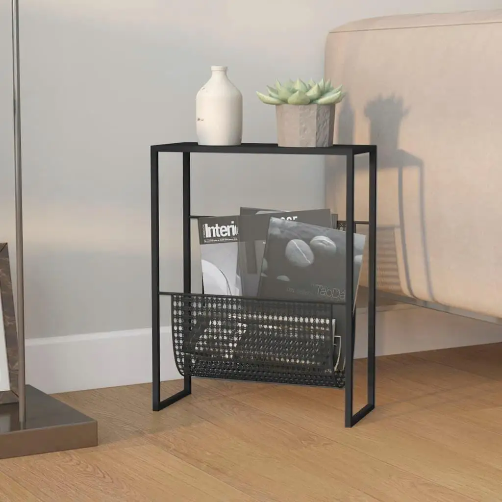 Stylish Black Steel Magazine Rack 35x15x45 cm - Modern Home Storage Solution