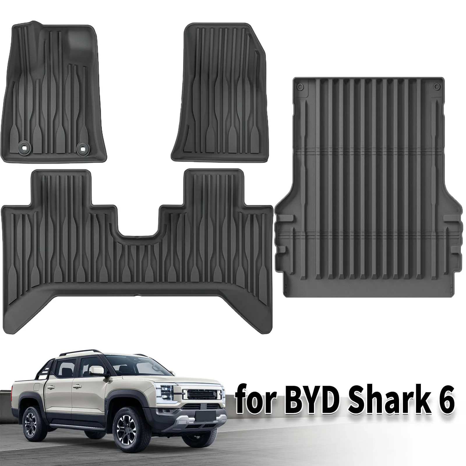 for BYD Shark 6 2026 2025 2024 Waterproof TPE Car Mats 3D Laser Scanning Perfect Fit Odorless Accessories Easy Clean
