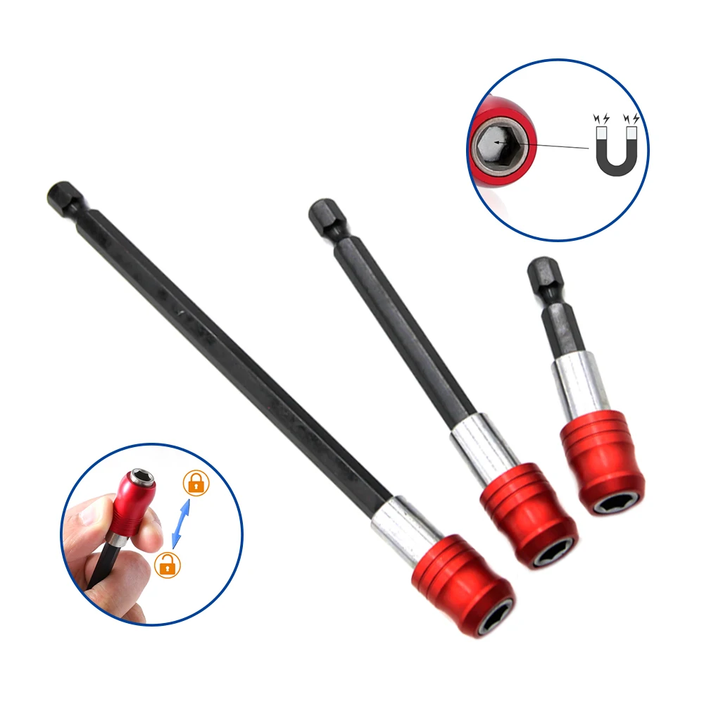 Hexagonal Handle Red Three Piece Set Quick Release Self-locking Extension Rod 60/100/150mm Screwdriver Head Extension Rod