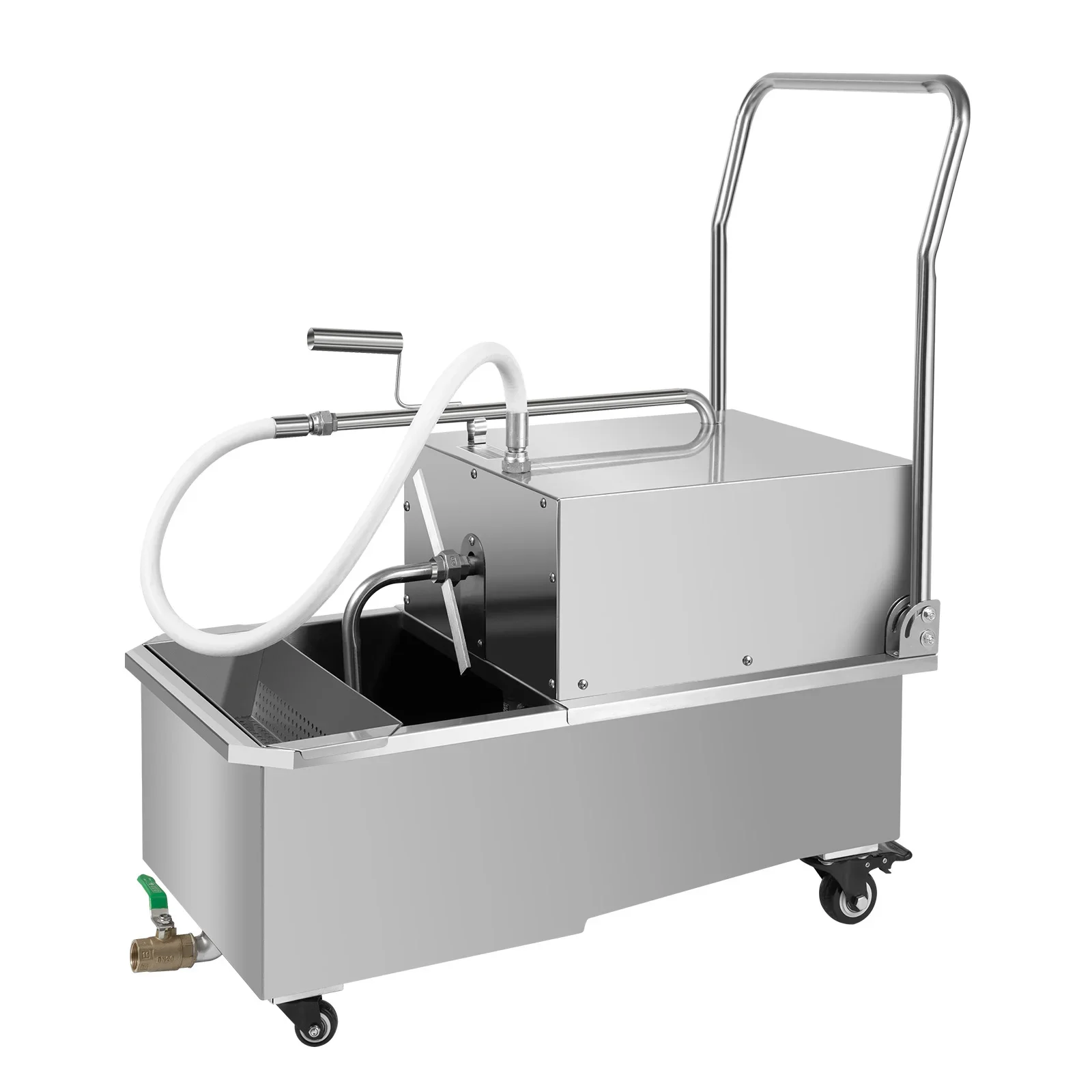 ماكينة تصفية المقلاة التجارية من الفولاذ المقاوم للصدأ 550 وات 110 فولت، 55 لتر/14.53 جالون عربة تعبئة الزيت التجارية فاصل الشاحنة للطهي