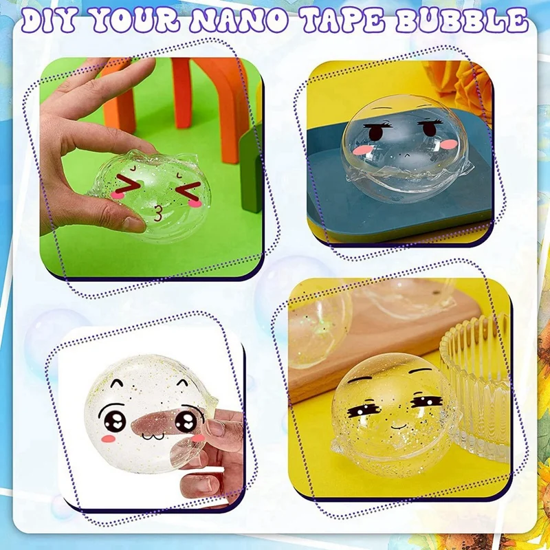Double-Sided Tape Paste Blowing Bubble Decompression Toy Double Sided Elastic Tape 2 Roll